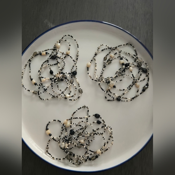 Black & Ivory Beaded Boho Multi-Strand Necklace Set 3 - Picture 3 of 8